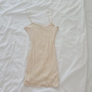 Windsor Cream Ribbed Spaghetti Strap Mini Dress